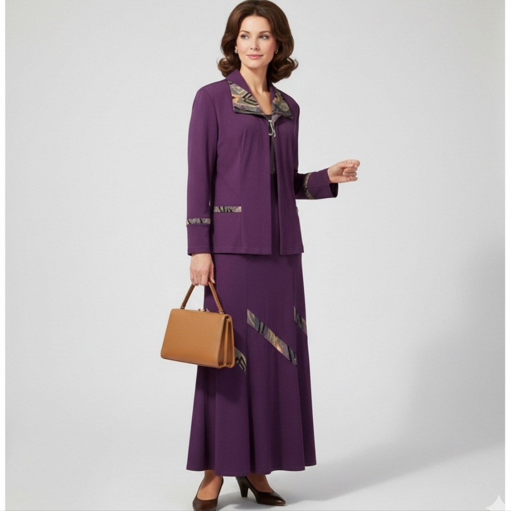 2pc Artex Vintage Purple Maxi A-line Skirt Set Abstract Art to Wear